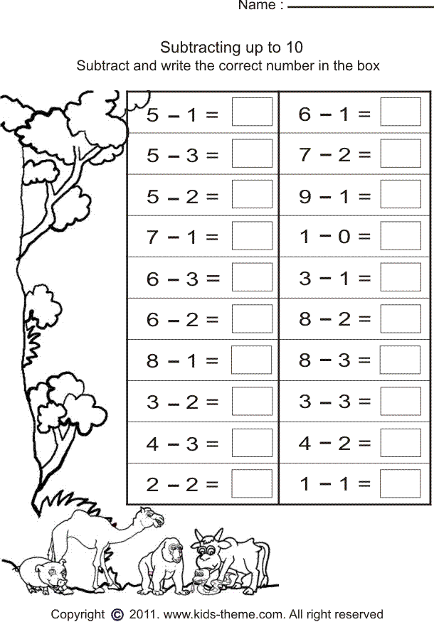 Printable Math Worksheets For Grade 1 Subtraction