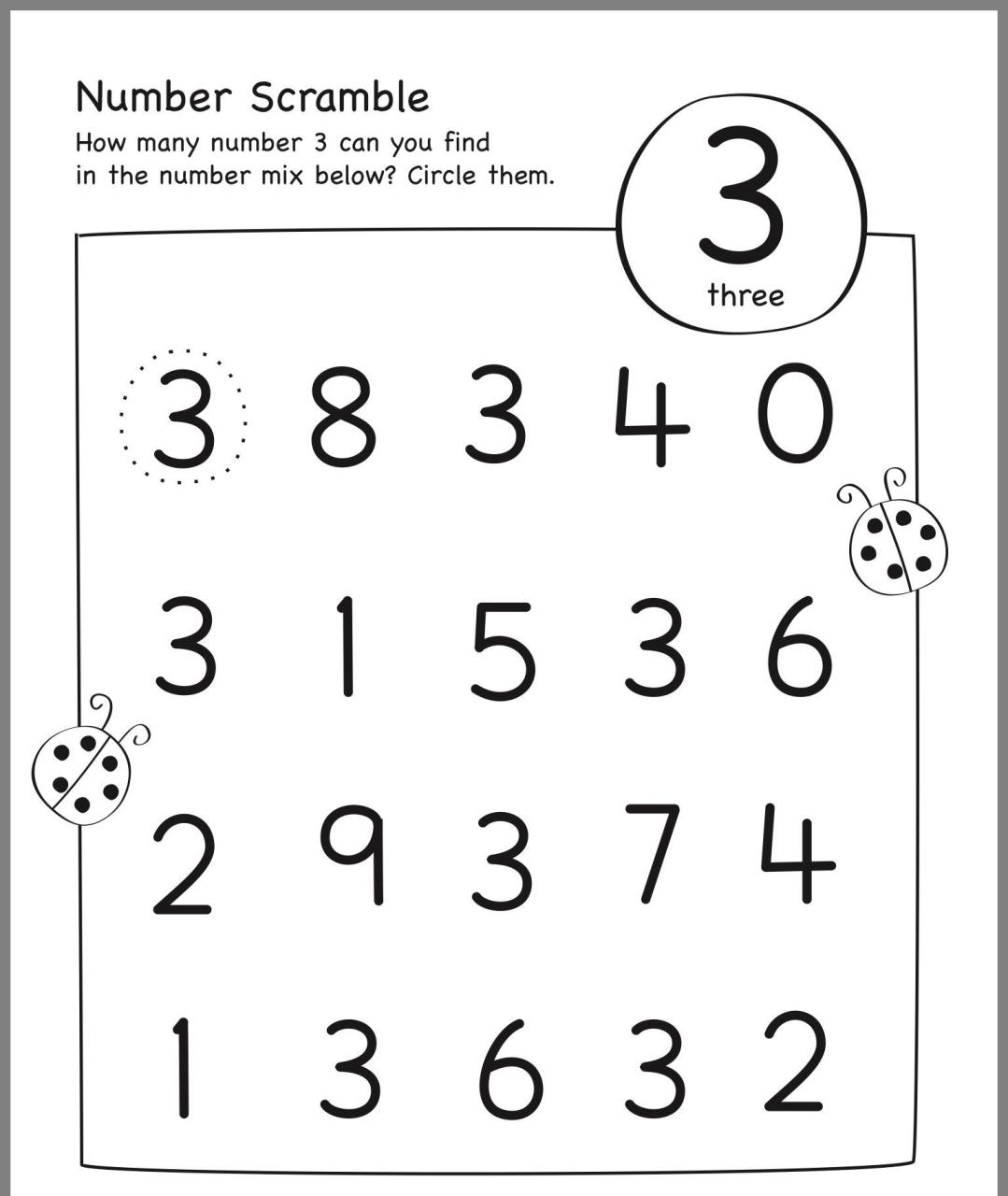 Preschool Worksheets Numbers 3