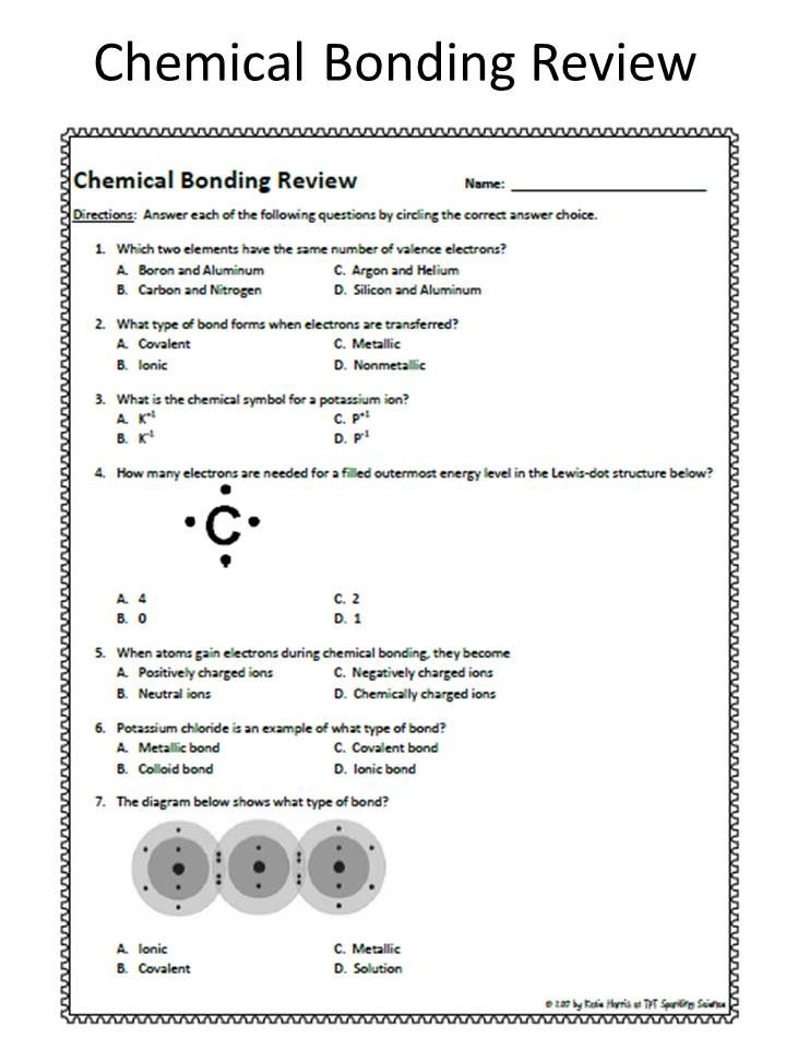 Chemical Bonding Worksheet Answers