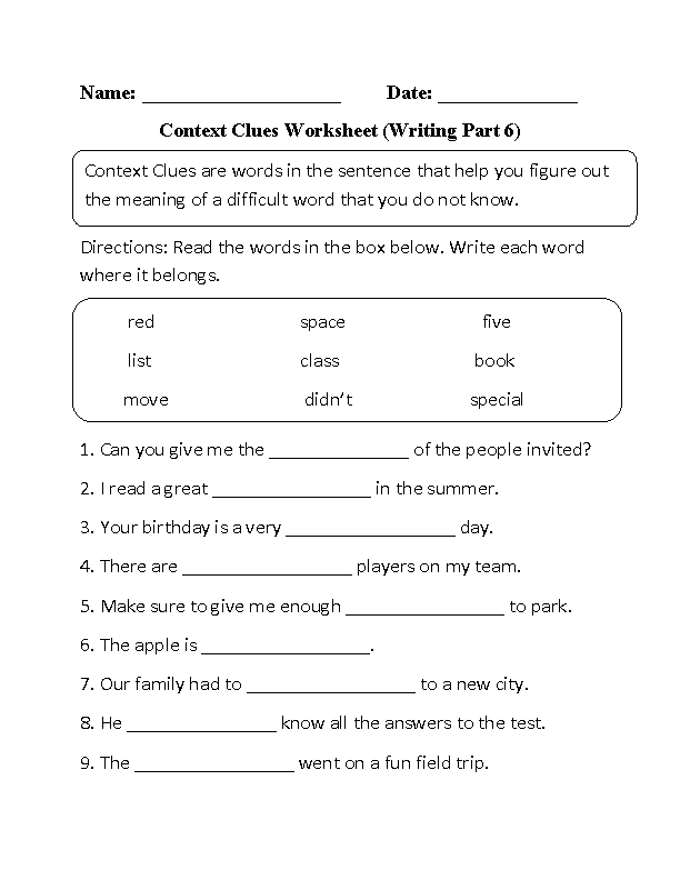 7th Grade Grade 7 Context Clues Worksheets