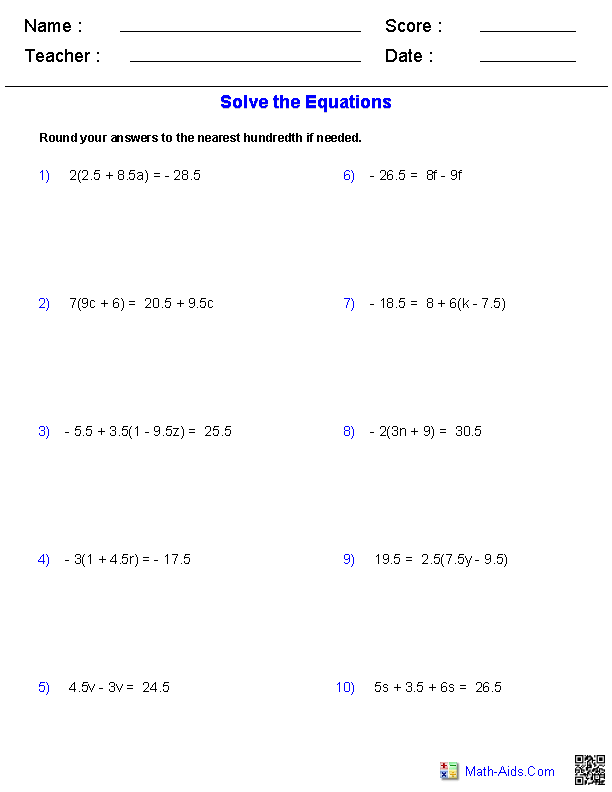 Easy Pre Algebra Worksheets 5th Grade