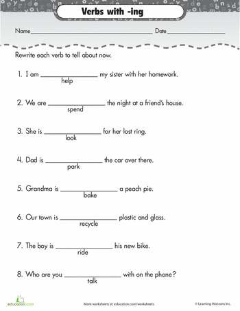 Grade 4 English Worksheets Verbs