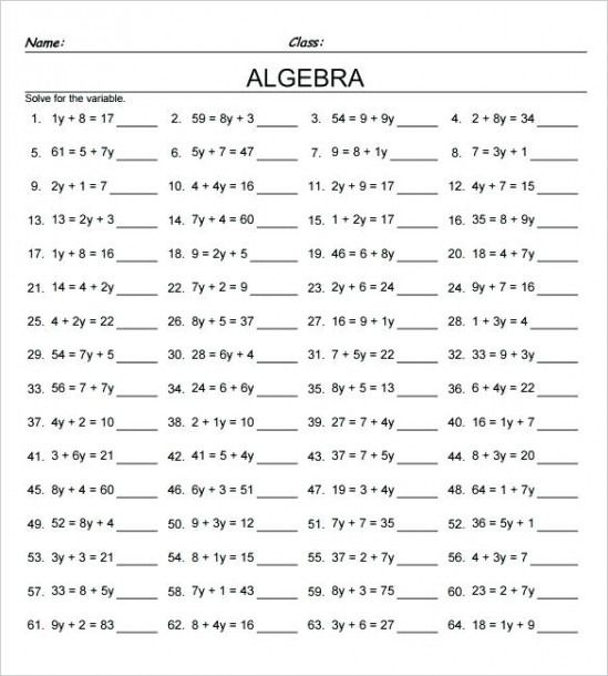 Algebra Math Problems For 7th Graders