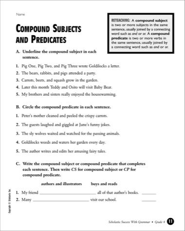 Subject And Predicate Worksheets With Answers For Grade 4