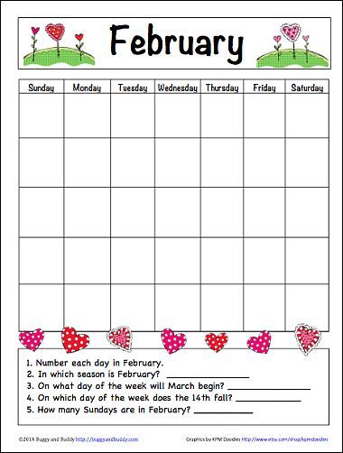 Calendar Worksheets For Kindergarten Pdf