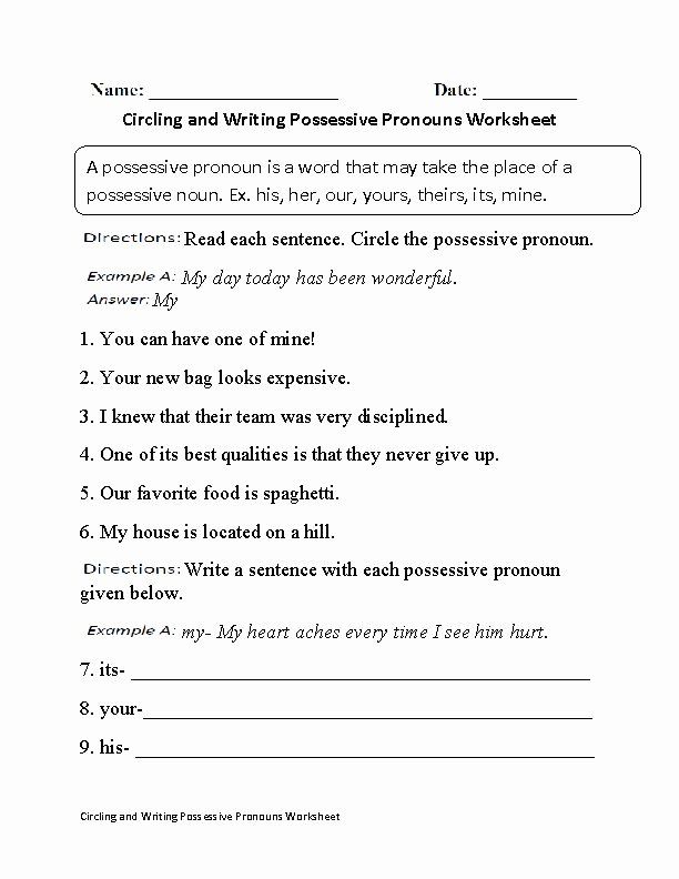 Possessive Pronouns Worksheet 3rd Grade Pdf
