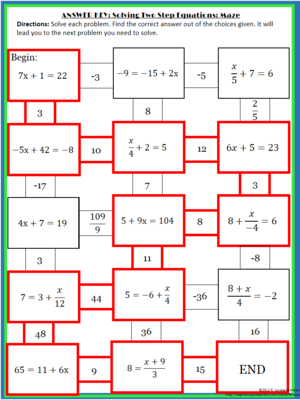 Two Step Equation Maze 2