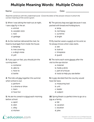 Context Clues Worksheets 2nd Grade Multiple Choice