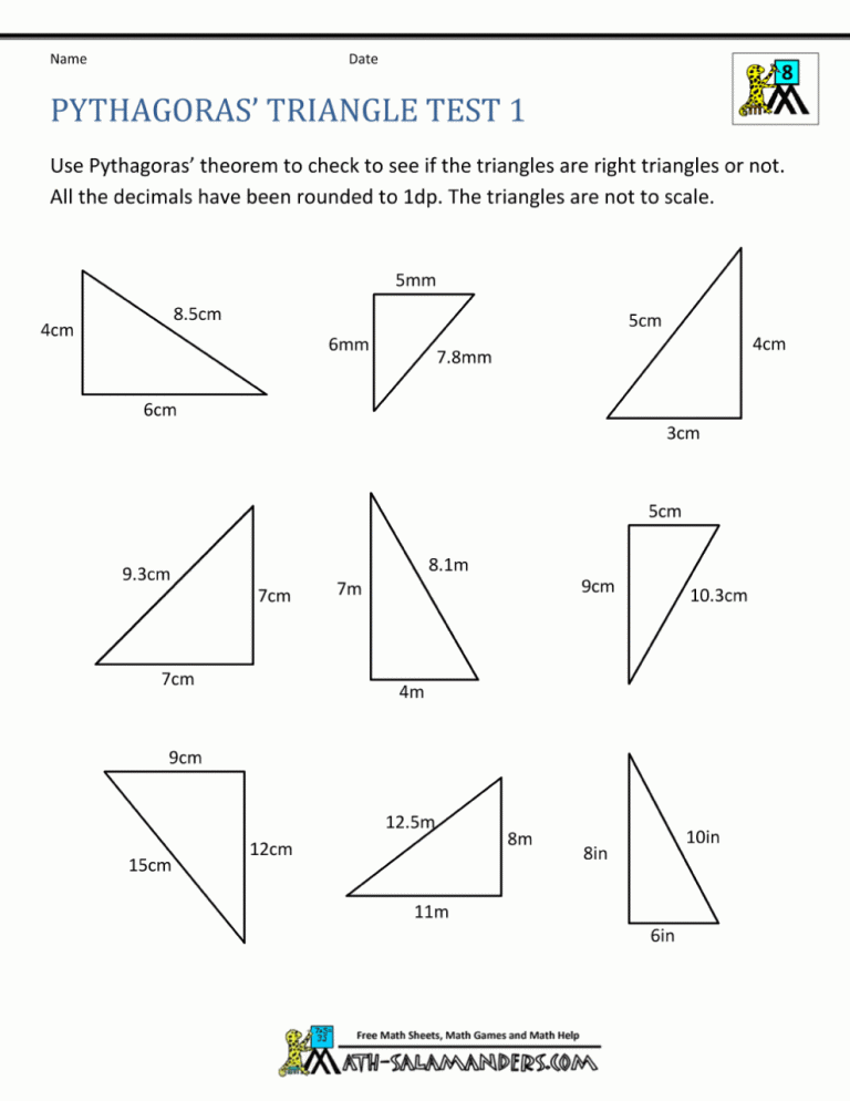 Math 2 Pythagorean Theorem Worksheet Answers
