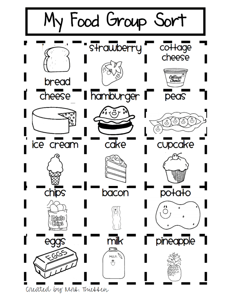 Food Groups Worksheets For Kindergarten