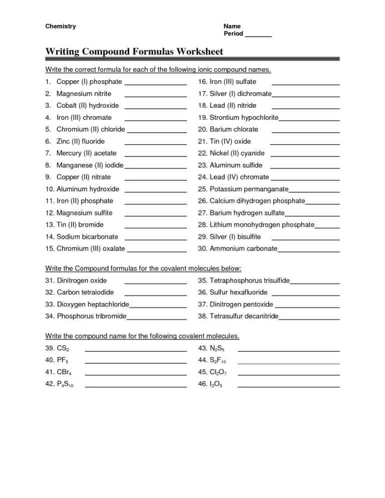 Ionic Naming Compounds Worksheet