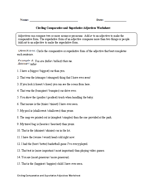 Adjectives Worksheets For Grade 12