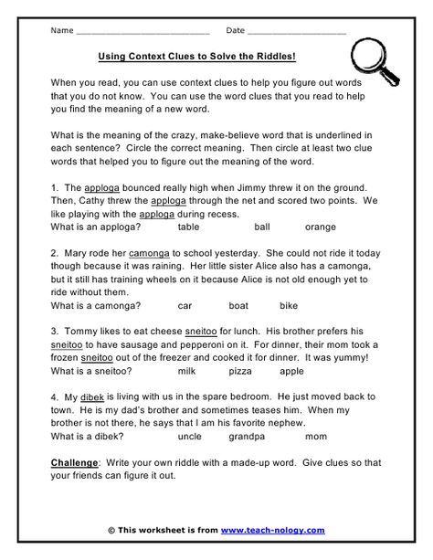 First Grade Context Clues Worksheets 1st Grade