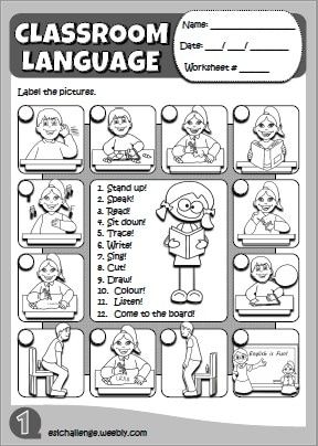 Classroom Language Worksheet For Kindergarten