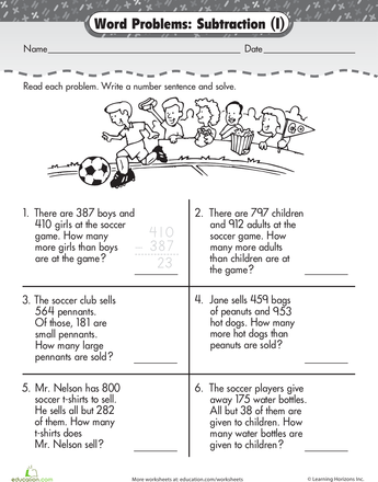 Simple Subtraction Word Problems For Grade 3