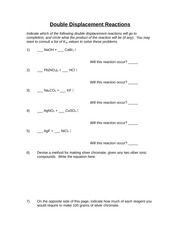 Double Replacement Reaction Worksheet Pdf