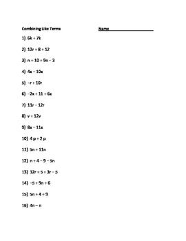 Simplifying Expressions Worksheet And Answers