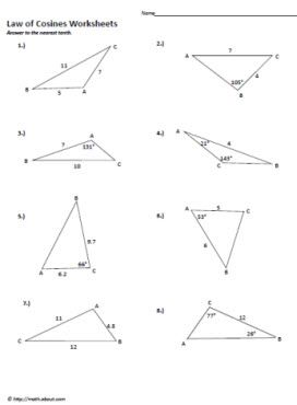 Law Of Cosines Worksheet Answers