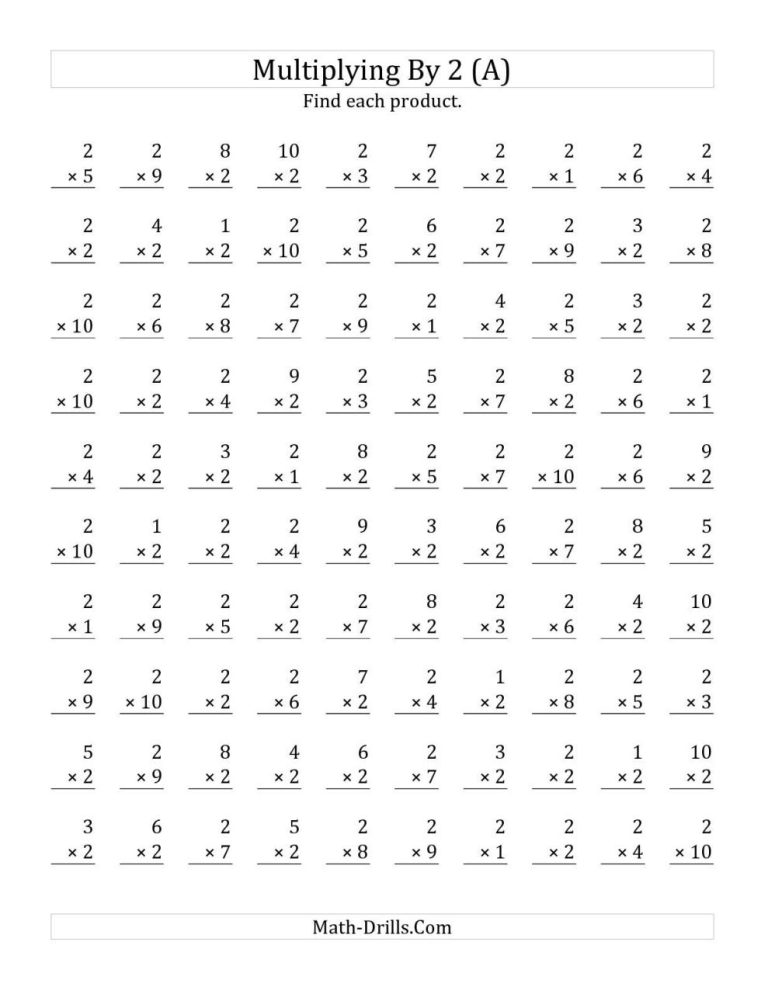 Multiplication Table Worksheet 2 To 10
