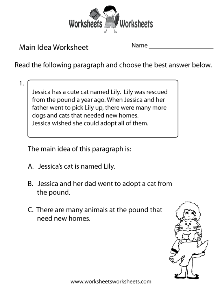 Main Idea Worksheets With Answer Key