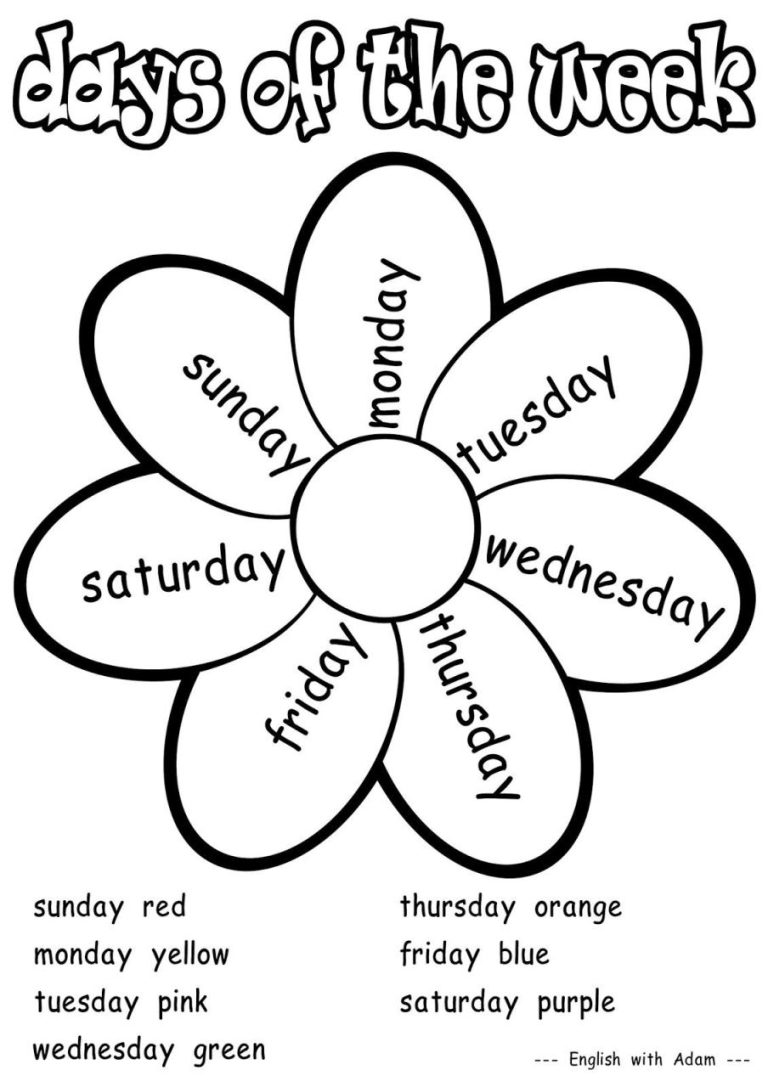 Preschool Days Of The Week Worksheets For Kindergarten