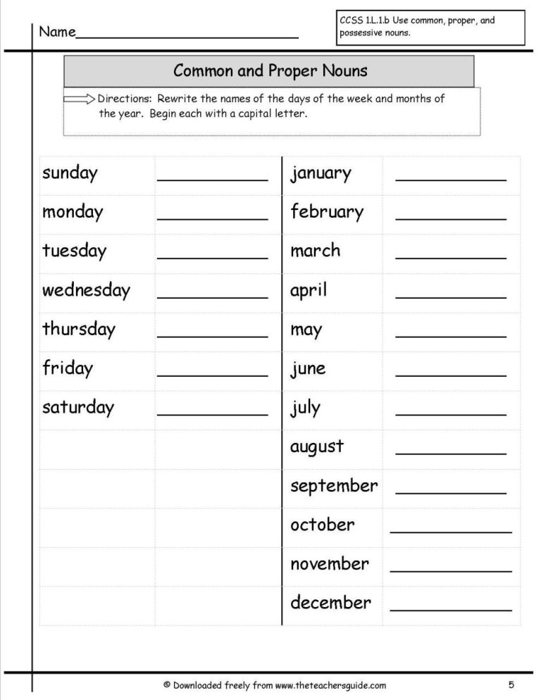 Grade 1 Common And Proper Nouns Worksheet Pdf