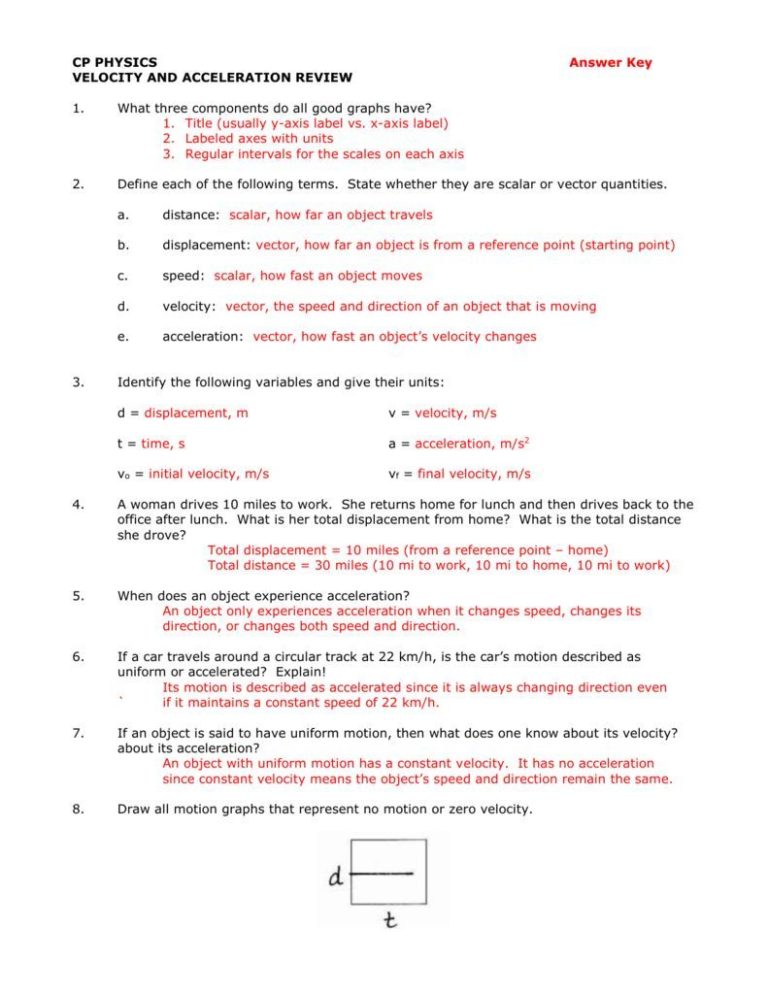 Speed Velocity And Acceleration Worksheet Answer Key