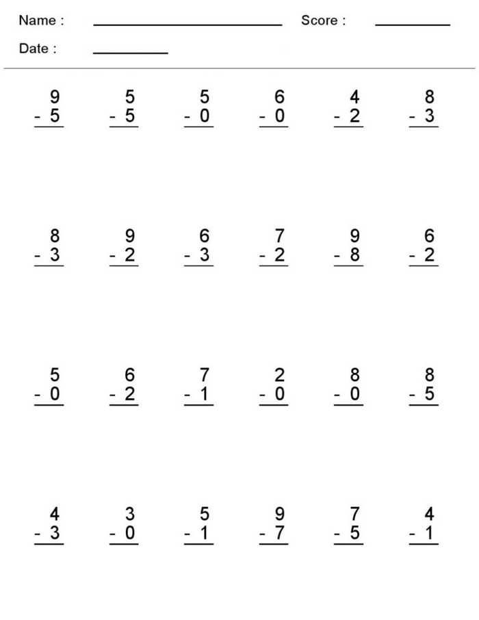 Single Digit Subtraction Worksheets With Pictures
