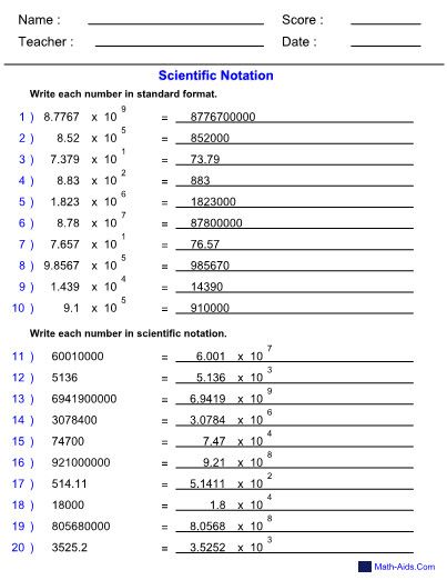 7th Grade Scientific Notation Worksheet Works Answers
