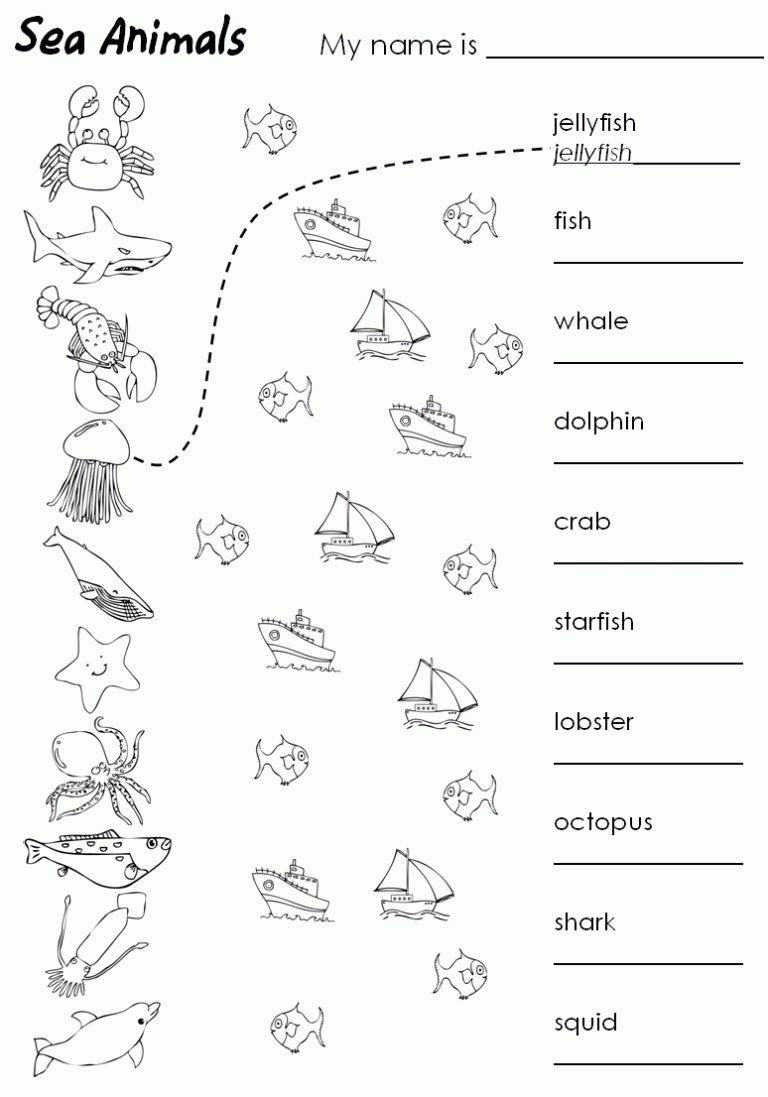 Water Animals Worksheets For Kindergarten