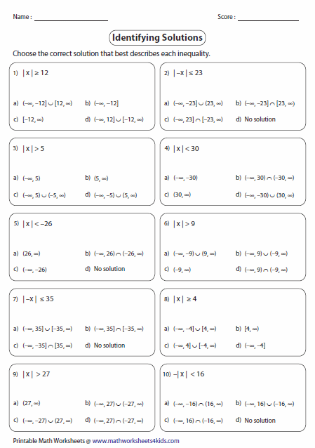 Compound Inequalities Worksheet Multiple Choice