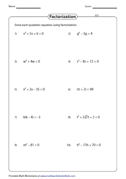 Grade 10 Quadratic Word Problems Worksheet