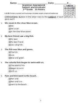 Simple Subject And Predicate Worksheets 2nd Grade
