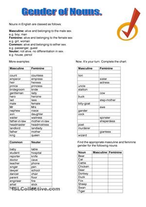Gender Of Nouns Worksheet For Grade 2