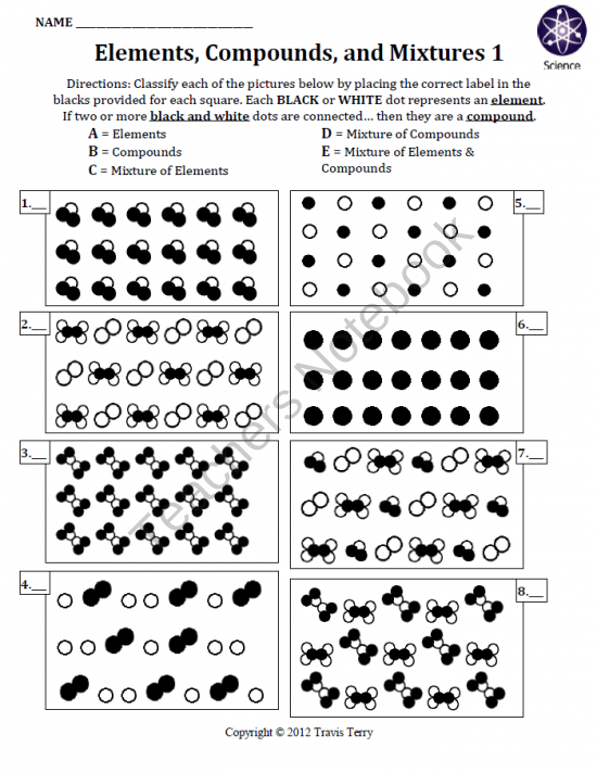 Elements Compounds And Mixtures Worksheet Answer Key Part 1