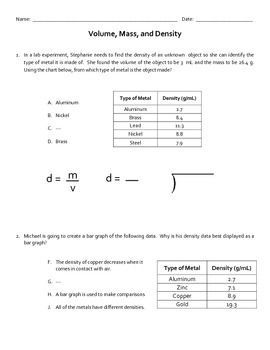 Chemistry Worksheet Density 1 Answer Key