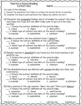 Context Clues Worksheets 3rd Grade Multiple Choice