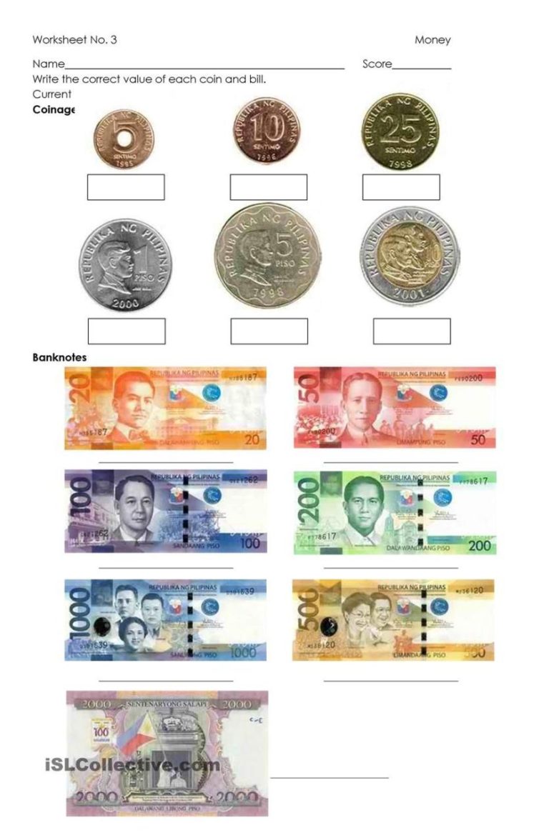 Peso Money Worksheets For Grade 2