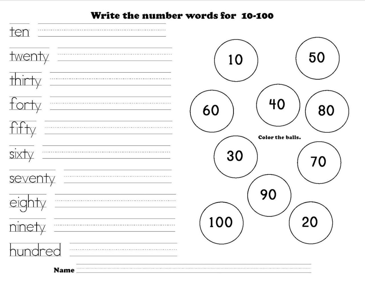 Counting Worksheets 1-100