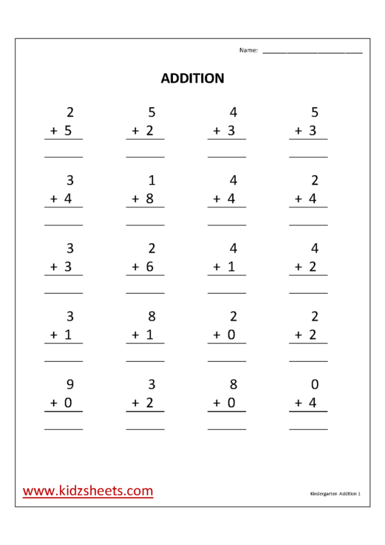 Basic Addition Worksheets For Kindergarten