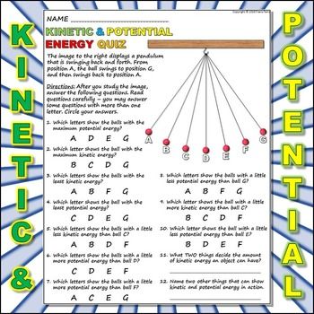 Potential And Kinetic Energy Diagram Worksheet