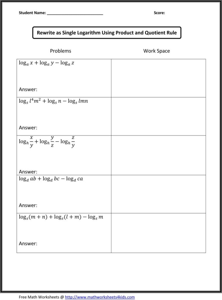 Grade 8 Math Worksheets Algebra