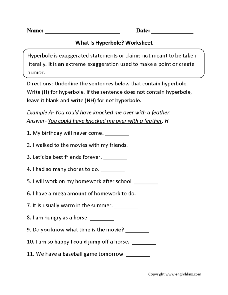 Figurative Language Worksheets 5th Grade