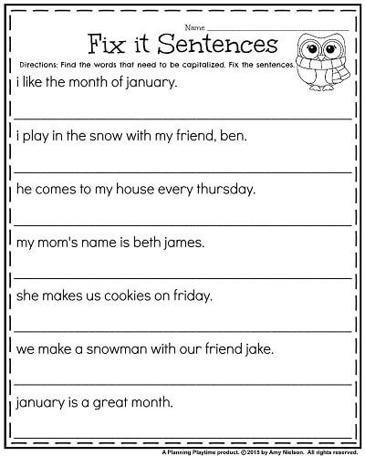 First Grade English Worksheets For Grade 1