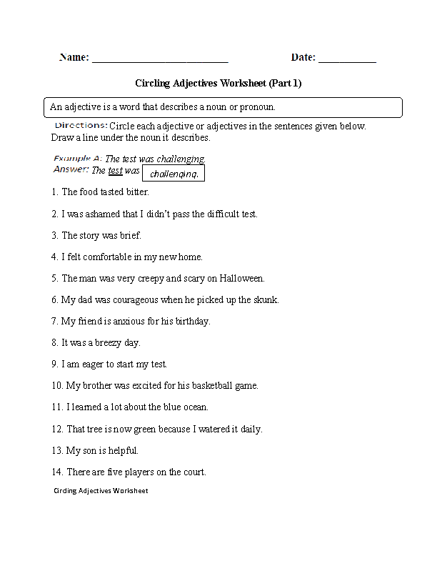 Adjectives Worksheets For Grade 10