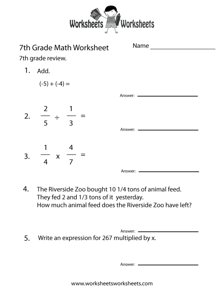 7th Grade Grade 7 Math Worksheets With Answers