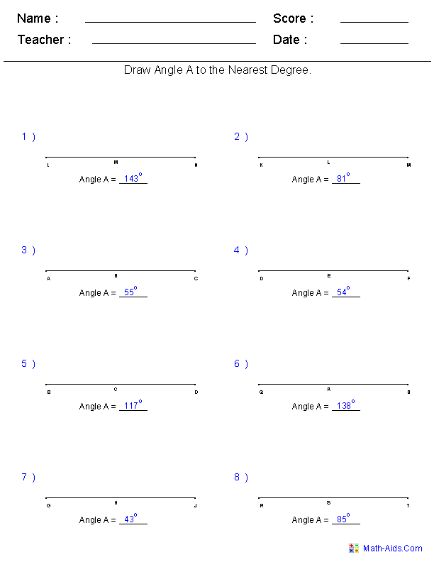 Measuring Angles Worksheet Free