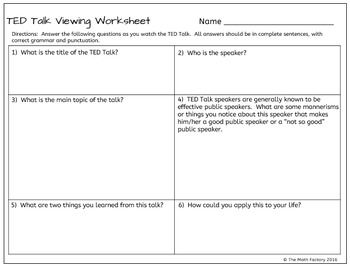 Ted Talk Worksheet Answers