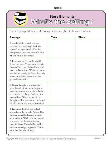Elements Of A Story Worksheet Grade 5