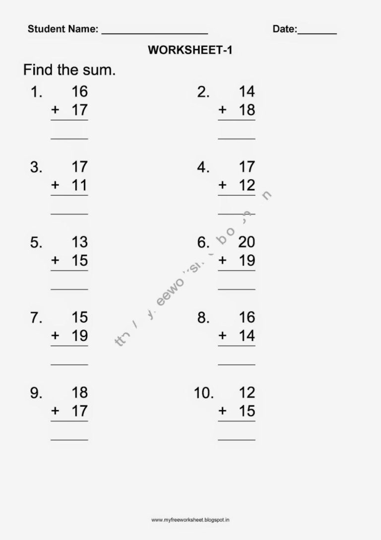 First Grade Math Worksheets For Grade 1 Addition